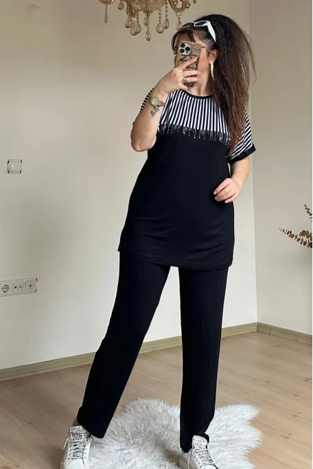 Roba Çizgili Takım Sıyah