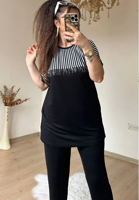 Roba Çizgili Takım Sıyah