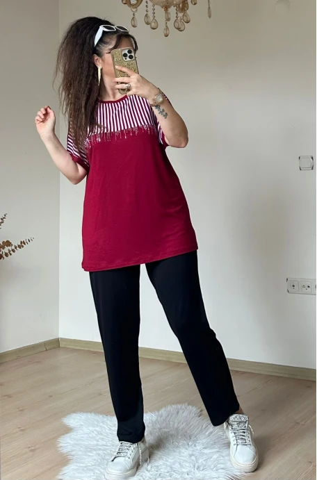 Roba Çizgili Takım Bordo