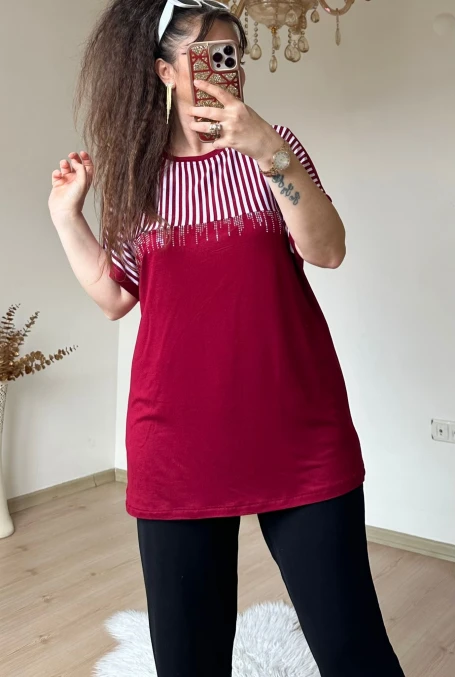 Roba Çizgili Takım Bordo