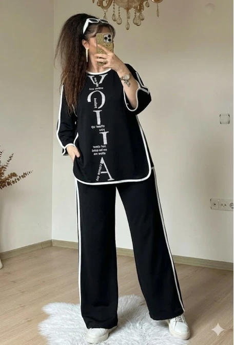 Ön Yazılı Taşlı Takım Siyah