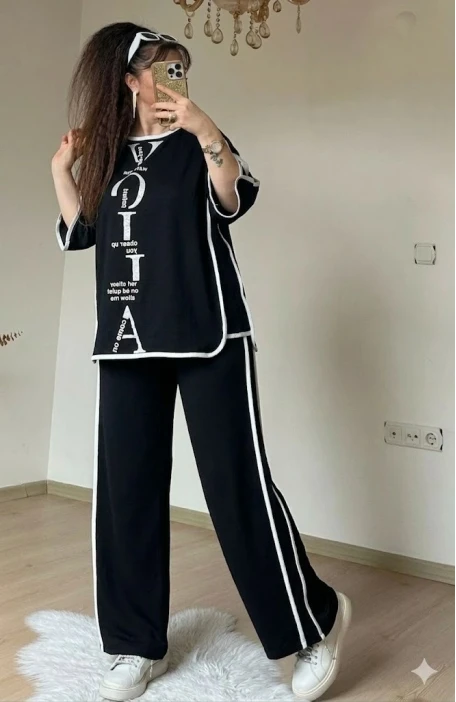 Ön Yazılı Taşlı Takım Siyah