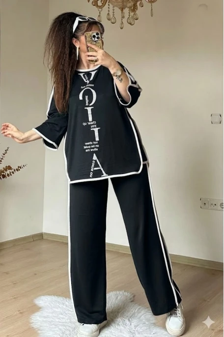 Ön Yazılı Taşlı Takım Siyah