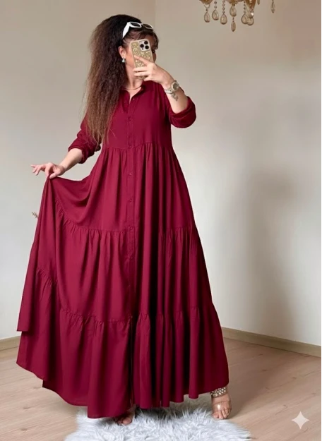 Salaş Gömlek Elbise Bordo