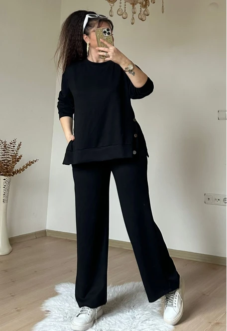 Bol Paça Çıtçıtlı Takım Siyah