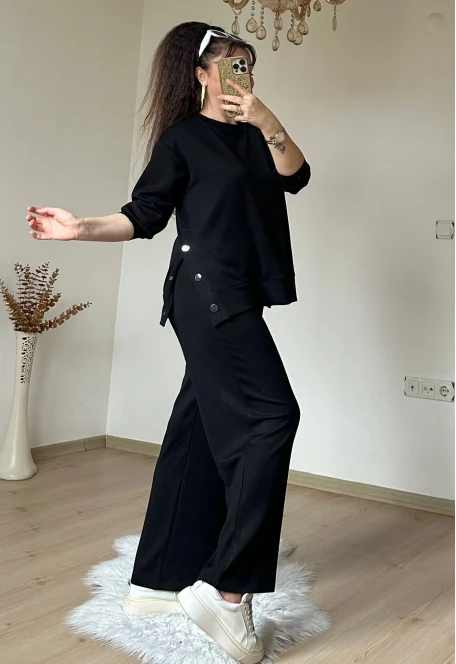 Bol Paça Çıtçıtlı Takım Siyah