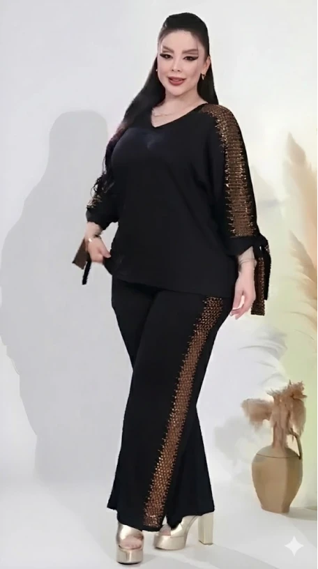 Kol Bağcıklı Gold Sımlı Siyah Takım