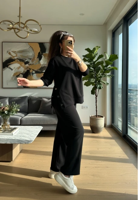 Bol Paça Çıtçıtlı Takım Siyah