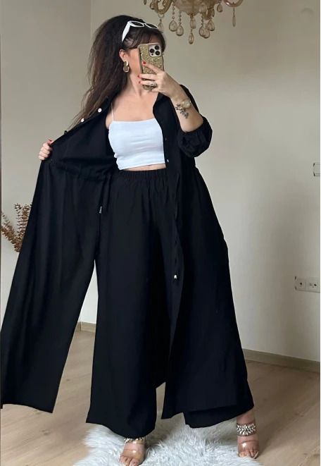 Bel Bağcıklı Tunık Takım Siyah