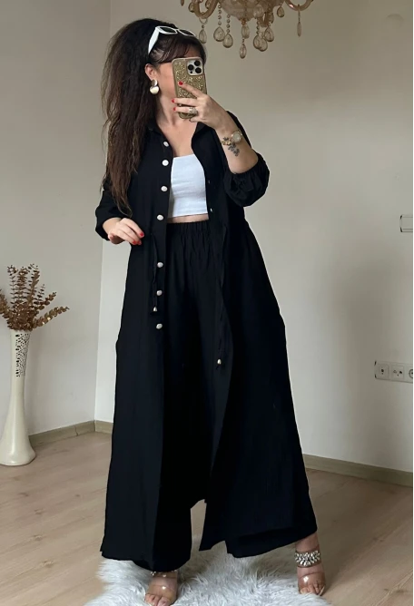 Bel Bağcıklı Tunık Takım Siyah