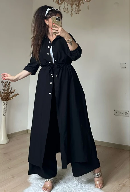 Bel Bağcıklı Tunık Takım Siyah