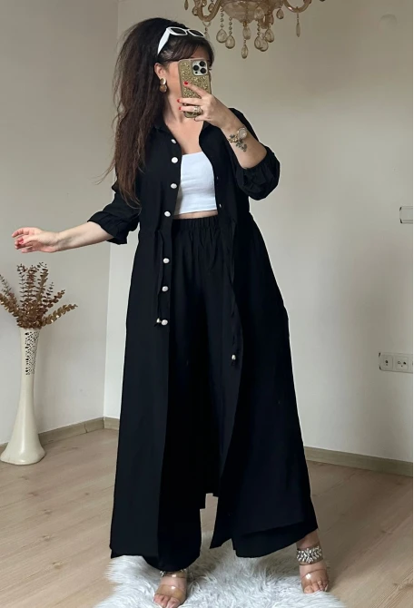 Bel Bağcıklı Tunık Takım Siyah