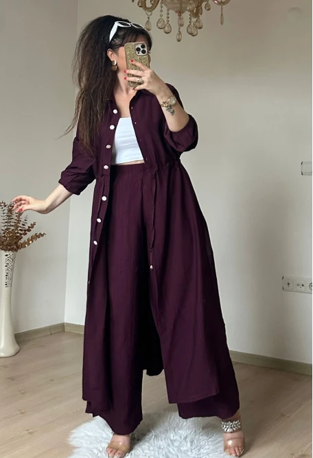 Bel Bağcıklı Tunık Takım Bordo