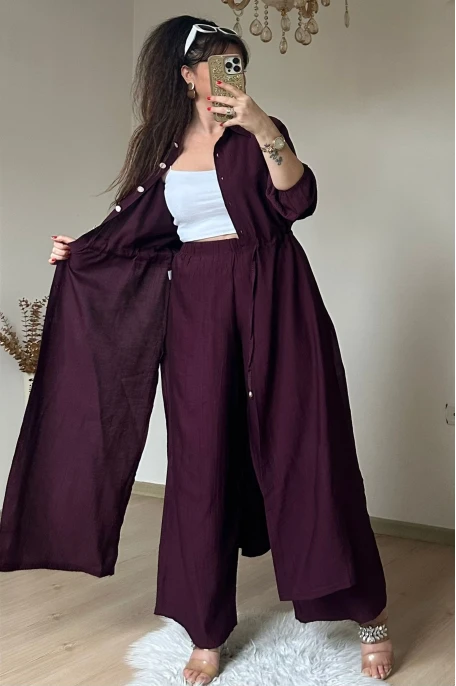 Bel Bağcıklı Tunık Takım Bordo