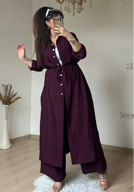 Bel Bağcıklı Tunık Takım Bordo