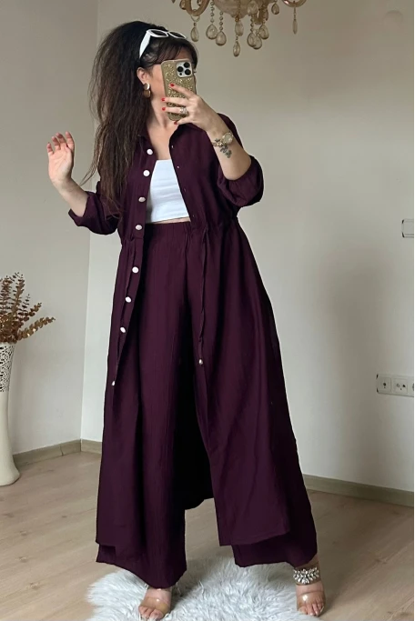 Bel Bağcıklı Tunık Takım Bordo