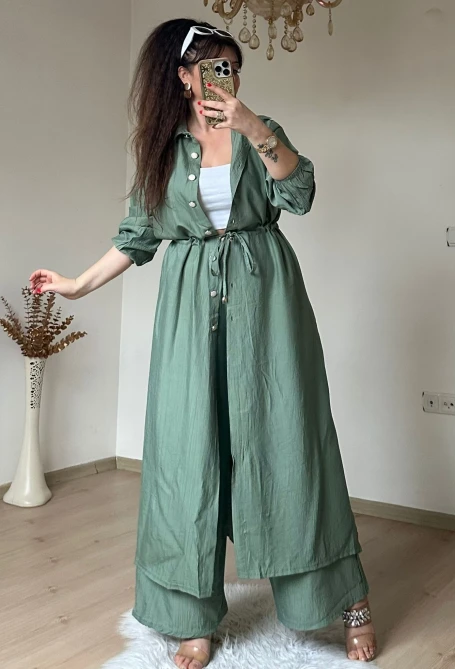 Bel Bağcıklı Tunık Takım Su Yeşili