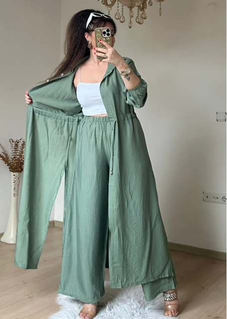 Bel Bağcıklı Tunık Takım Su Yeşili