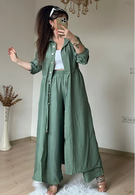 Bel Bağcıklı Tunık Takım Su Yeşili