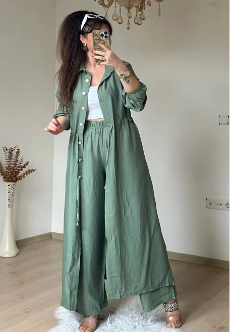 Bel Bağcıklı Tunık Takım Su Yeşili