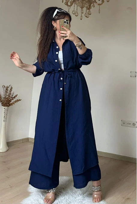 Bel Bağcıklı Tunık Takım Lacivert