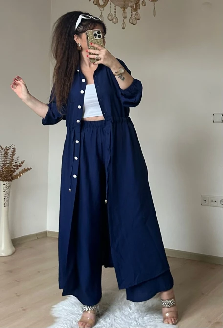 Bel Bağcıklı Tunık Takım Lacivert