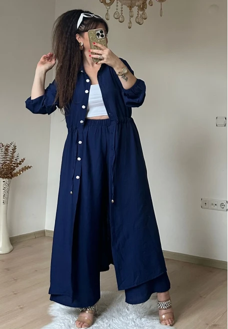 Bel Bağcıklı Tunık Takım Lacivert