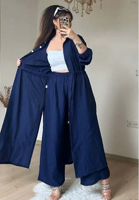 Bel Bağcıklı Tunık Takım Lacivert