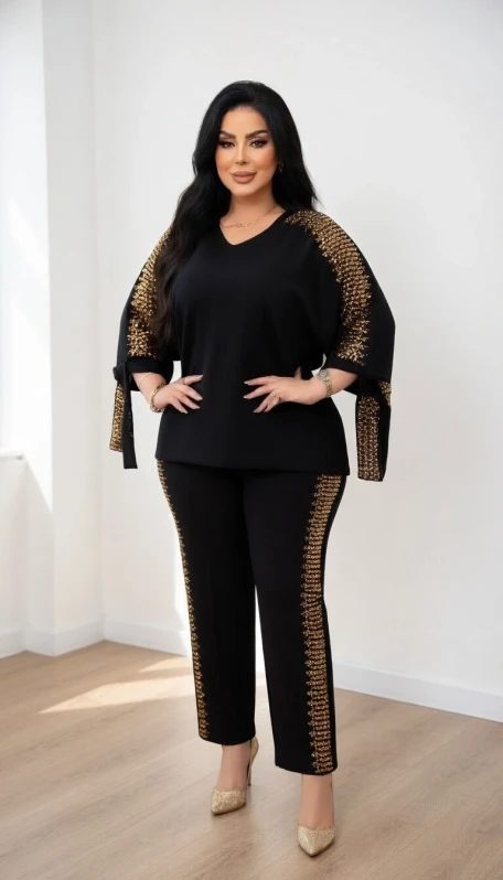 Kol Bağcıklı Gold Sımlı Siyah Takım