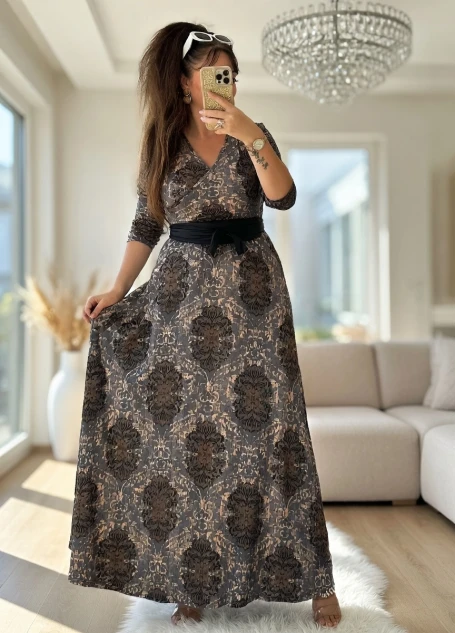 Tam Boy Füme Desen Elbise