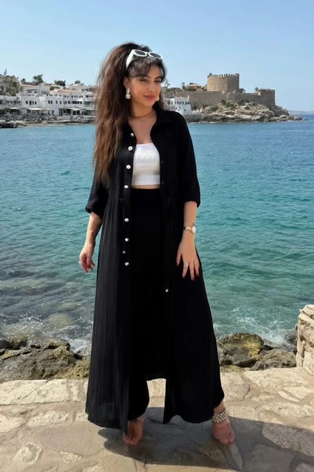 Bel Bağcıklı Tunık Takım Siyah