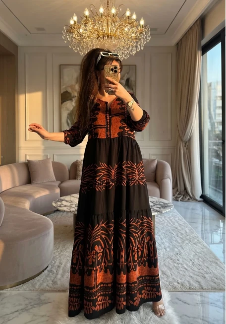 Kiremit Desen Salaş Elbise