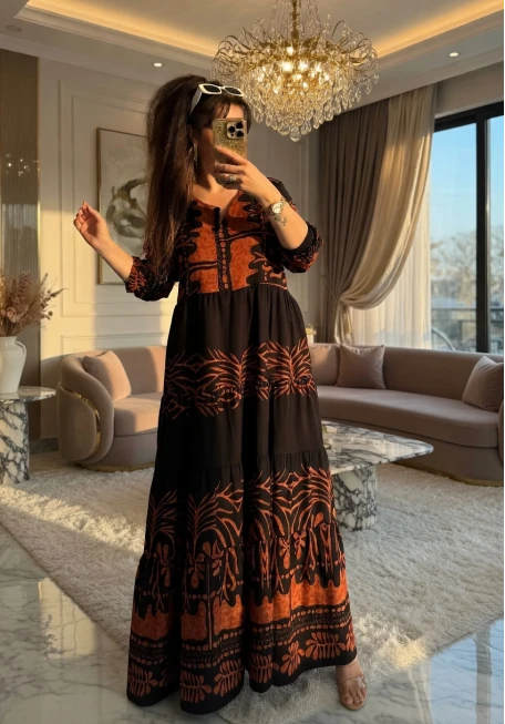 Kiremit Desen Salaş Elbise