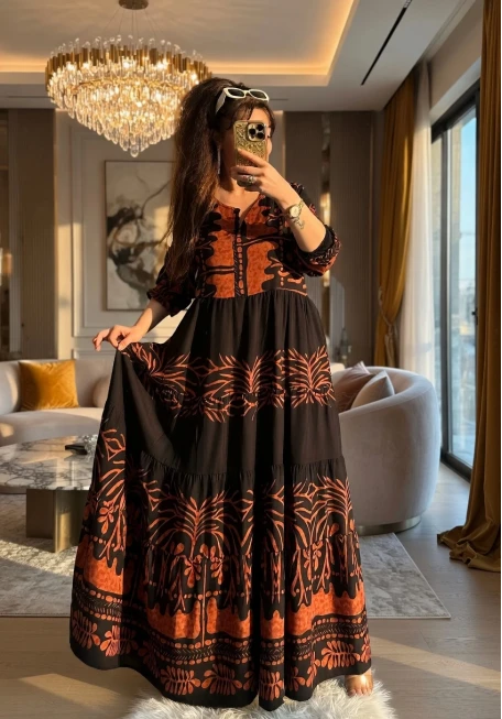 Kiremit Desen Salaş Elbise