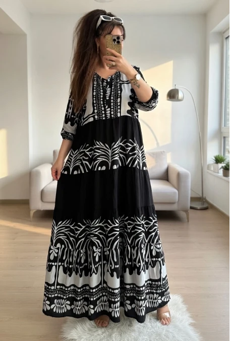 Beyaz Desen Salaş Elbise