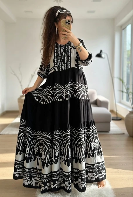 Beyaz Desen Salaş Elbise