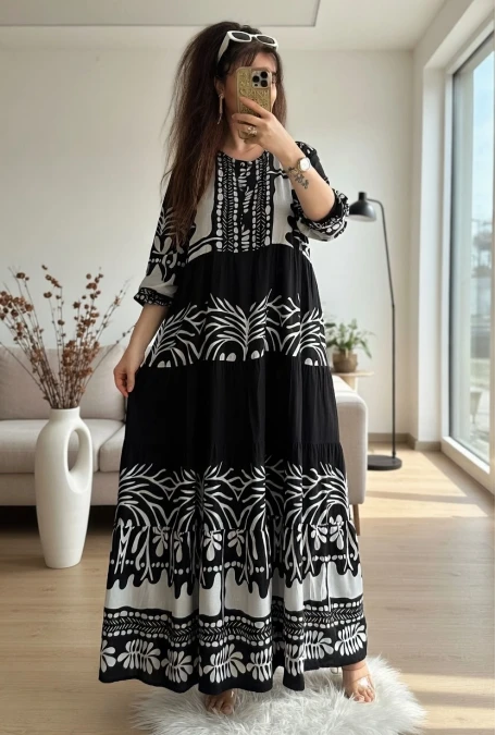 Beyaz Desen Salaş Elbise