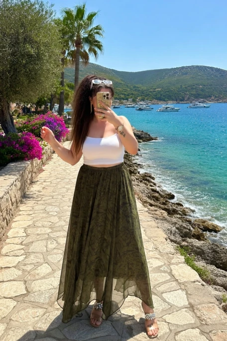 Yeşil Desen Tül Etek