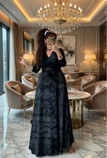 Tam Boy Füme Dalga Desen Elbise