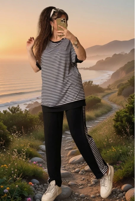 Bisiklet Yaka Çizgili Takım Siyah