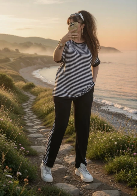 Bisiklet Yaka Çizgili Takım Siyah