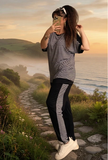 Bisiklet Yaka Çizgili Takım Siyah