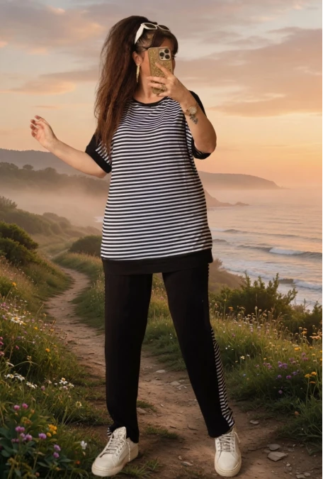 Bisiklet Yaka Çizgili Takım Siyah