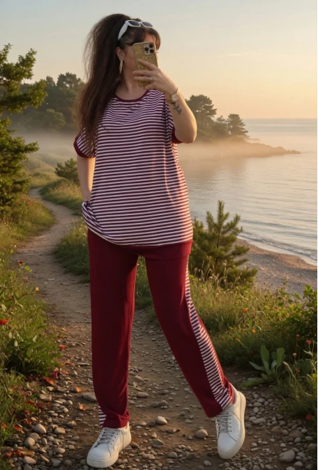 Bisiklet Yaka Çizgili Takım Bordo