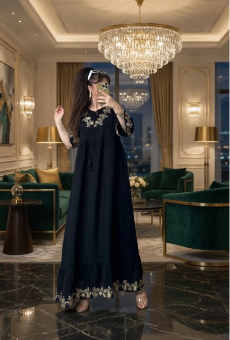 Varak Nakışlı Viskon Elbise