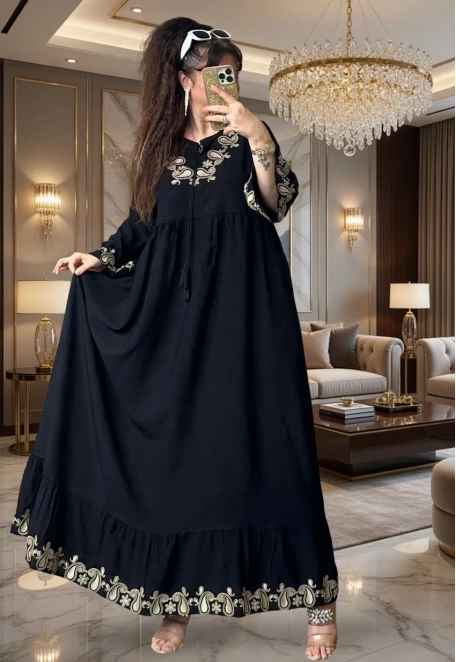 Varak Nakışlı Viskon Elbise