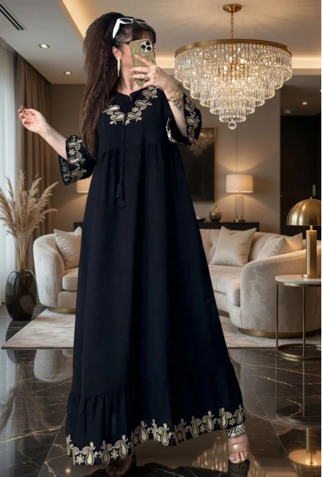 Varak Nakışlı Viskon Elbise