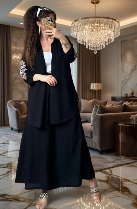 Pantalonetek Gomleklı Takım Siyah