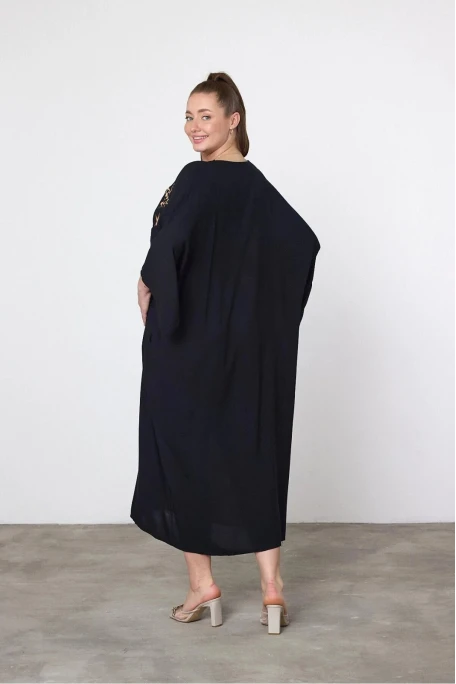 Leopar Nakış İşlemeli Maxi Boy Elbise