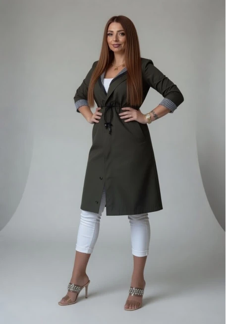 Çizgili Trençkot Haki